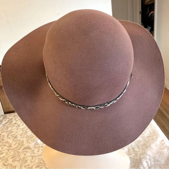 Floppy Wool Hat Caramel Color w/ Cheetah Design Hatband OSFA gorgeous - Picture 4 of 8